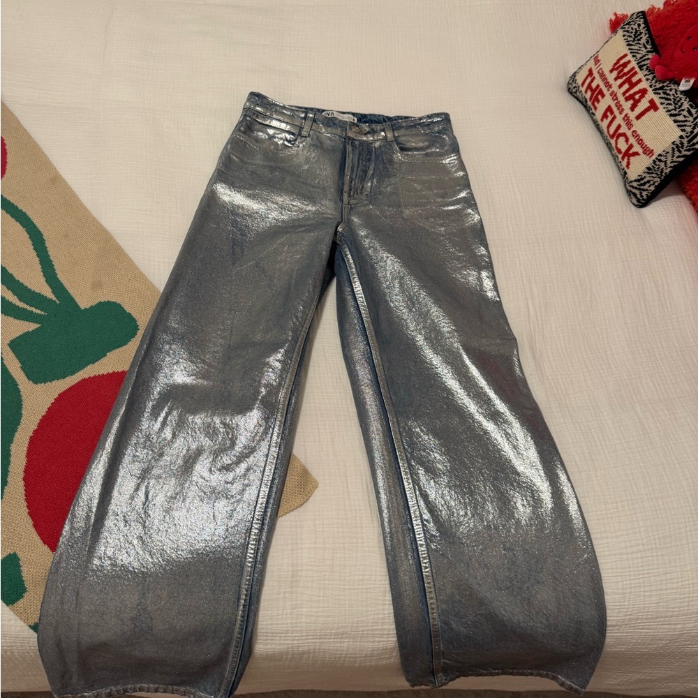Zara Metallic Silver Jeans